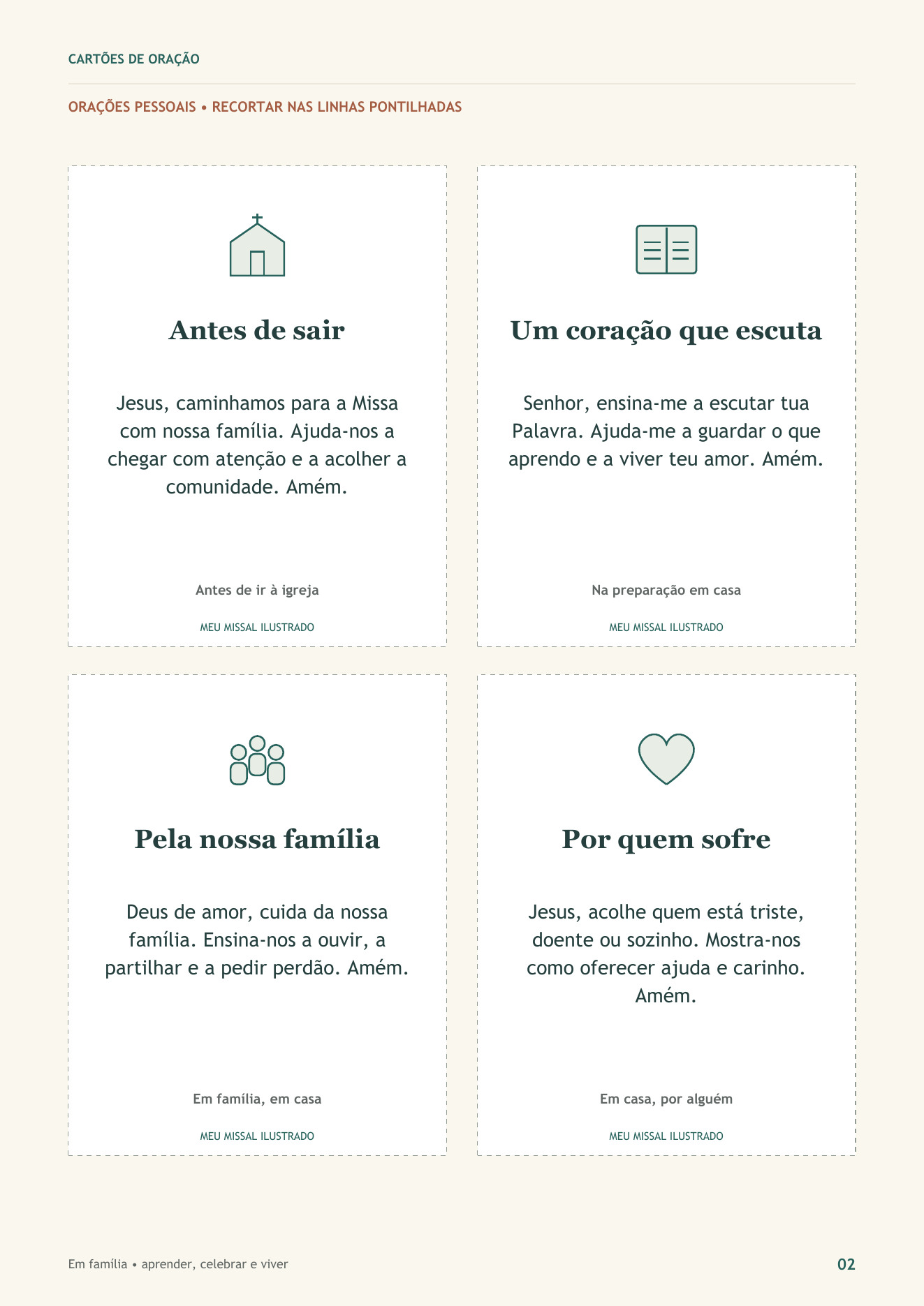 Cartões de oração, página 2: quatro cartões para recortar