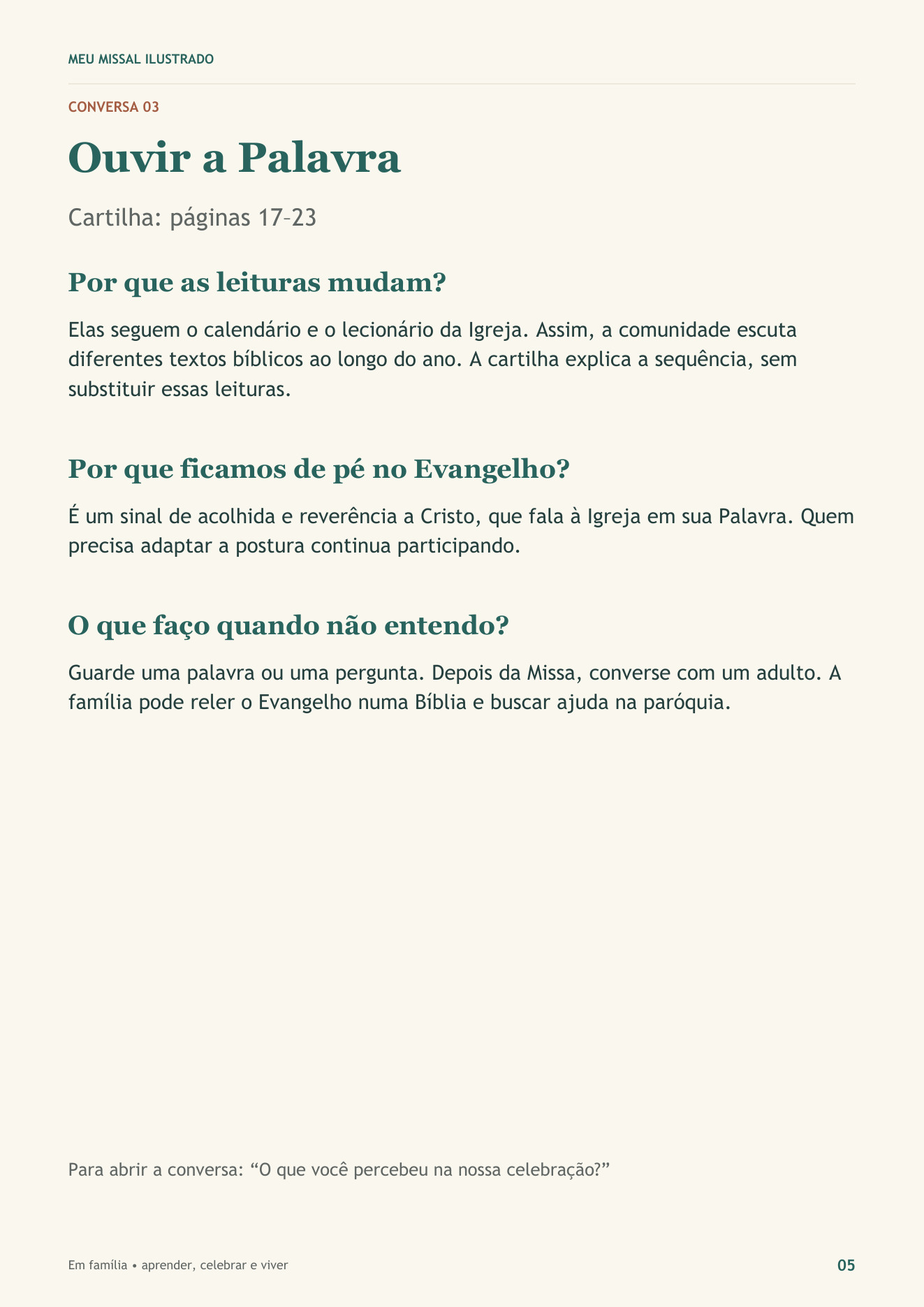 Guia de perguntas e respostas, página 5: Ouvir a Palavra, com três perguntas e respostas